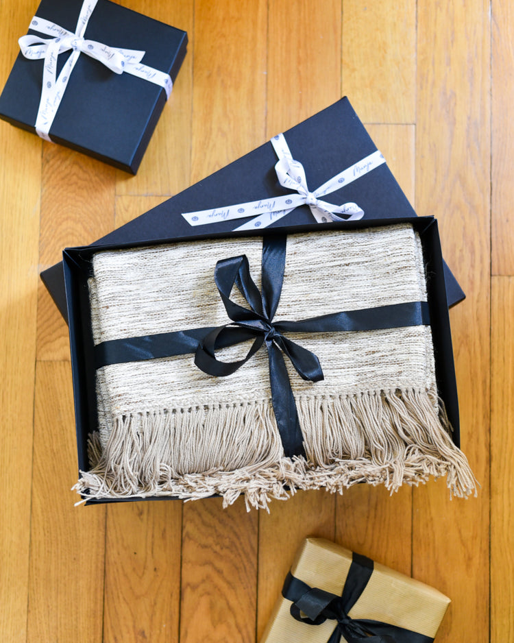 coffret cadeau noel plaid lin beige