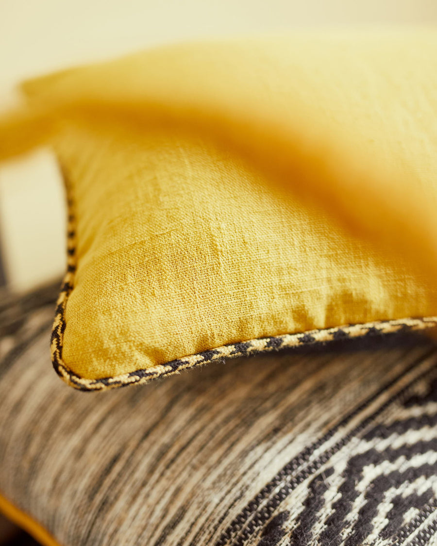 Ensemble Coussins Premium 120x60 Jaune Beurre - 1 Assise + 2 Dossiers (Épais 12cm & Passepoil)